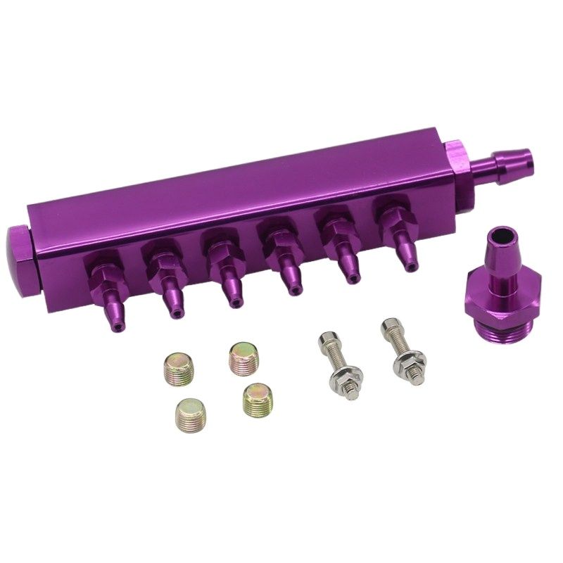 Aluminum Turbo Wastegate Bosst Vacuum Intake Manifold 6 Port 1/8 NPT: Purple
