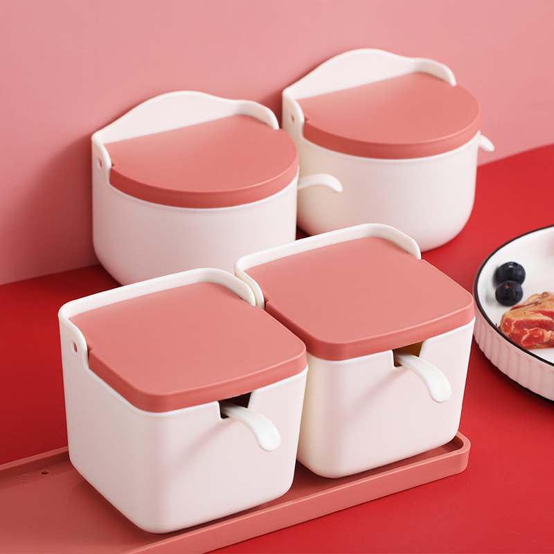 1 Set Plastic Sugar Bowl with Spoon Kitchen Salt Container Salt And Pepper Spice Bottle