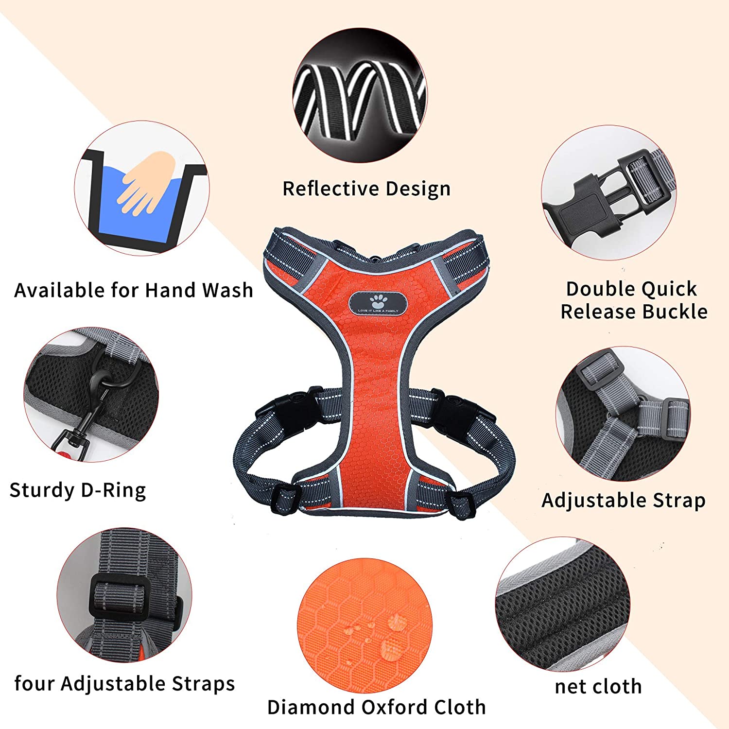 Dog Harness Vest Breathable No Pull Dog Training Harness Adjustable Reflective Harness small dog Pug Labrador Walking Training