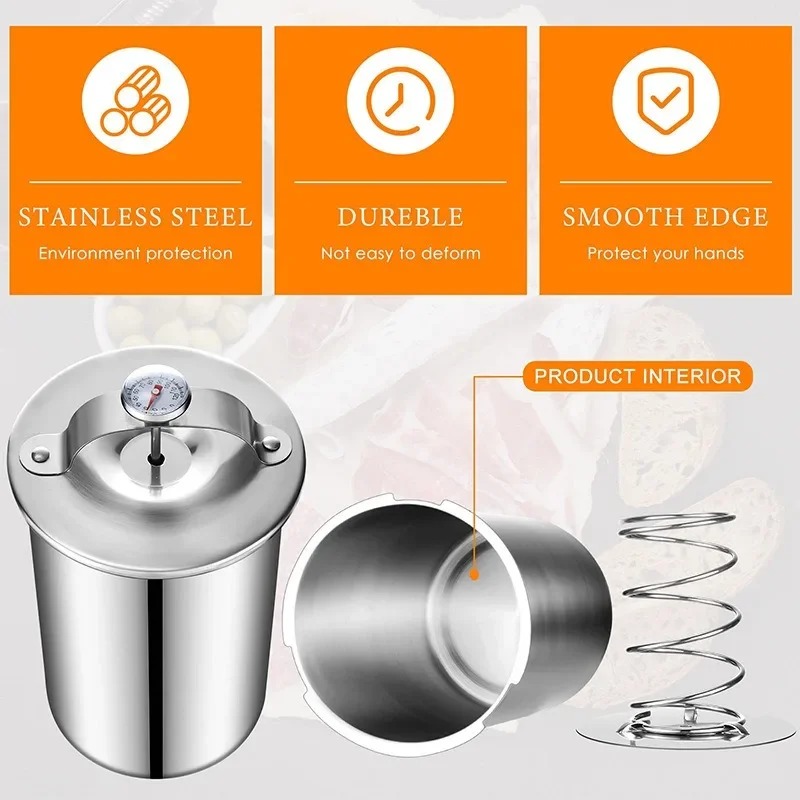 Stainless Steel Steamed Meat Pot Meat Press Cooker Ham Press with Thermometer Steamed Meat Bucket Home Kitchen Cooking Bake Tool