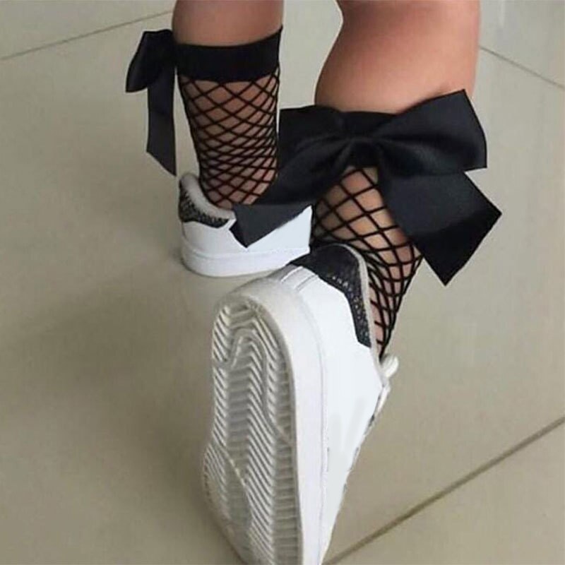 Calzini a rete per bambina con fiocco grande calzino estivo neonata in cotone traspirante nero bianco calzini per bambini svegli
