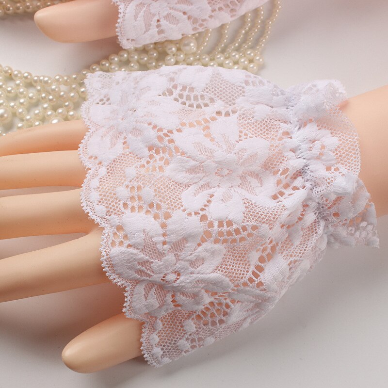 18Cm Frauen Spitze Handschuhe Schwarz Weiß nackt Figerless Kurze Fahr Handschuhe Damen Halb Finger Fischnetz Sonnencreme Party Arm Hülse: A2