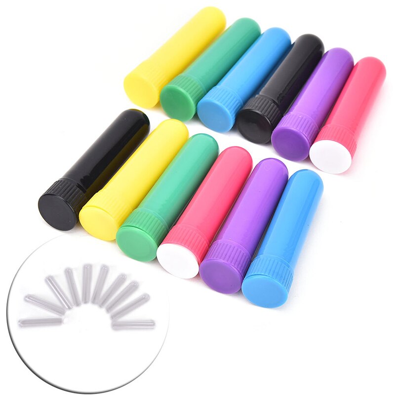 10 Stks/set Plastic Blanco Nasale Aromatherapie Inhalers Buizen Sticks Met Wieken Voor Essentiële Olie Neus Container