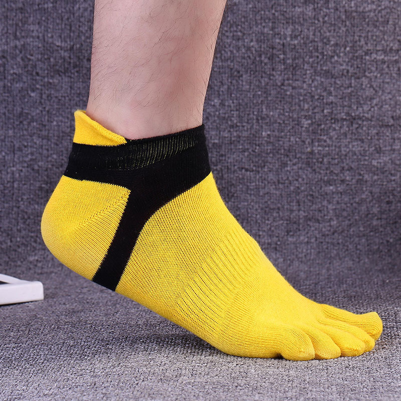 Pure Cotton Five Finger No Show Socks Mens Sports Breathable Comfortable Shaping Anti Friction Ankle Socks With Toes EU 38-44: yellow