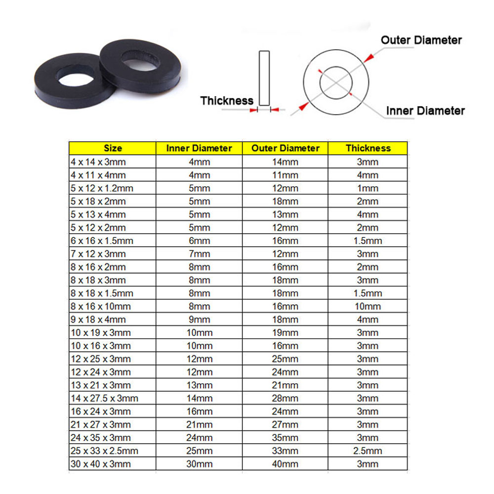 Joints d&#39;étanchéité en caoutchouc plat noir, diamètre intérieur 3mm-30mm, 10 à 20 pièces