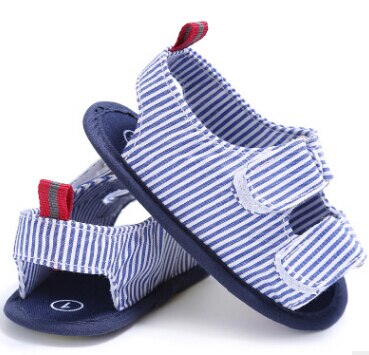 Sommer neugeborenes Baby 0-1 jahre alt gestreifte sandalen weichen boden Baby Schuhe freundlicher kleinkind Schuhe nicht rutsch freundlicher zubehör: Blau / 2