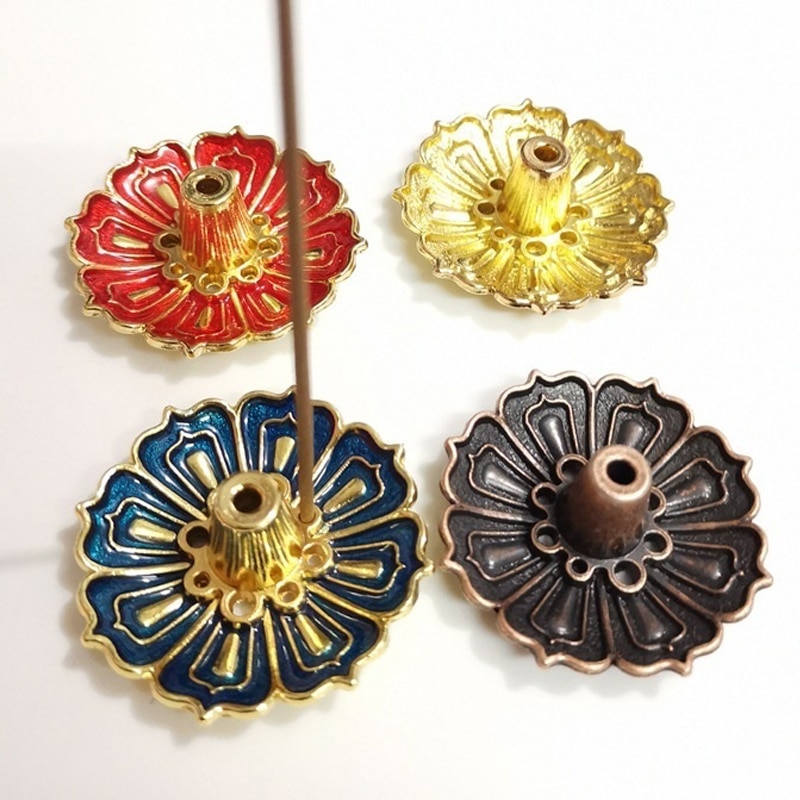 Rundt fad emalje lotus blomsterfanger tallerken røgelsesholdere boligindretning mini meditation buddha sandeltræ pind holder brænder