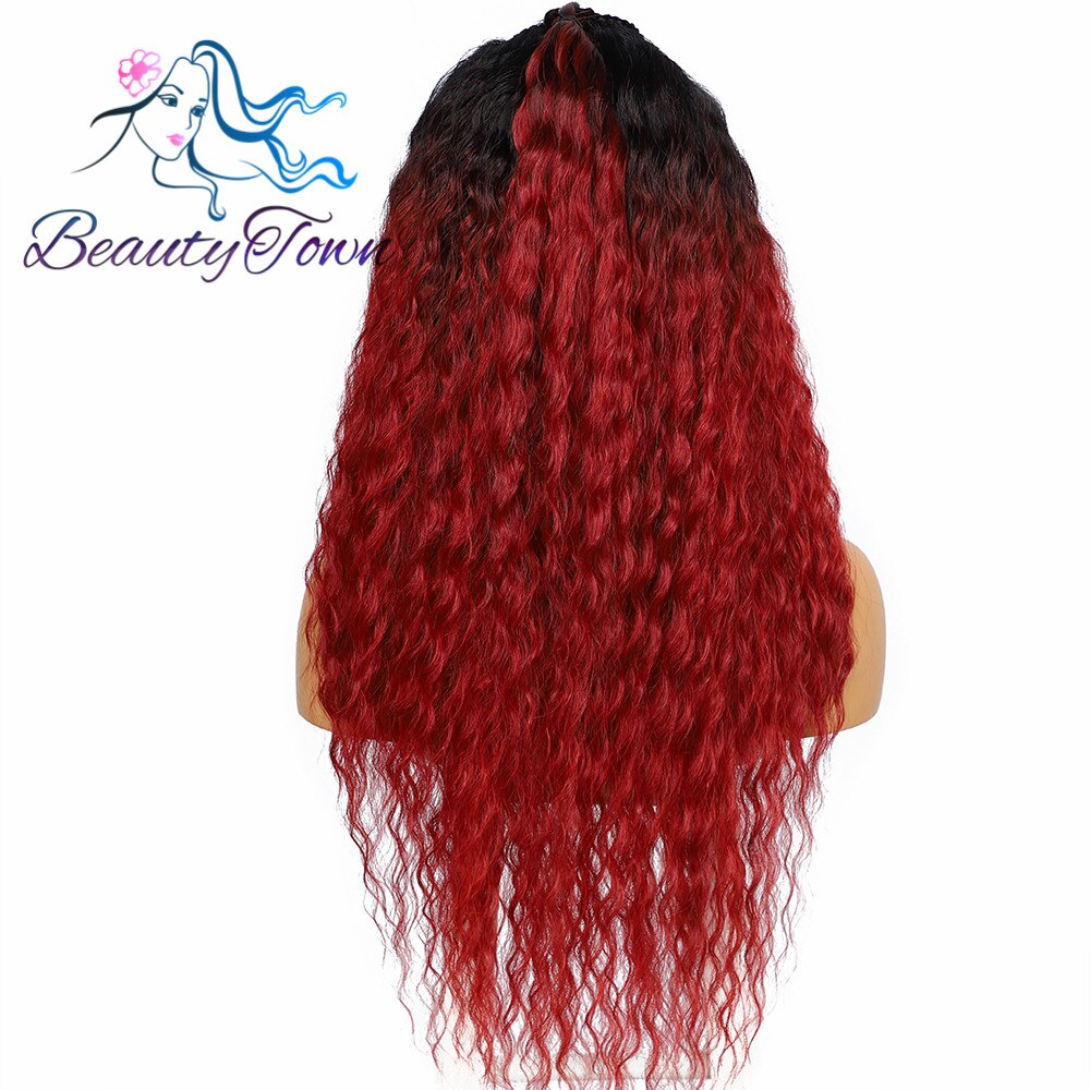 Freepart 28 pulgadas oscuro largo rizado HD Peluca de encaje para las mujeres negro Ombre rojo trenzado de cabello Pre-arrancado cabello sintético Futura peluca