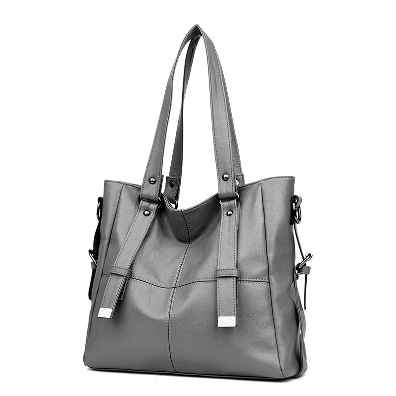 Women Soft Leather Tote Business Ladies Single Shoulder Bags Crossbody Bags Womens Handbags T: Gray