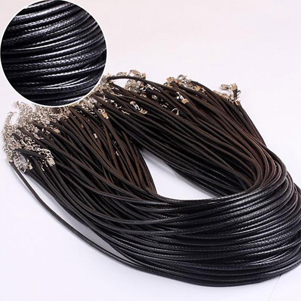 Gevlochten Verstelbare Zwart Lederen Touw Wax Koord Diy Handgemaakte Ketting Hanger Karabijn String Cord Sieraden Kettingen