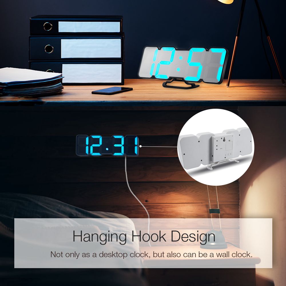 115 RGB Color 3D LED Digital Clock Wall Clock Snooze Desk Alarm Clocks 12/24 Hour Calendar Thermometer Voice Remote Controller