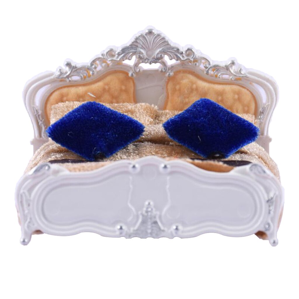 1:25 White Double Bed Plastic for Mini Dolls House Bedroom Layout Decor