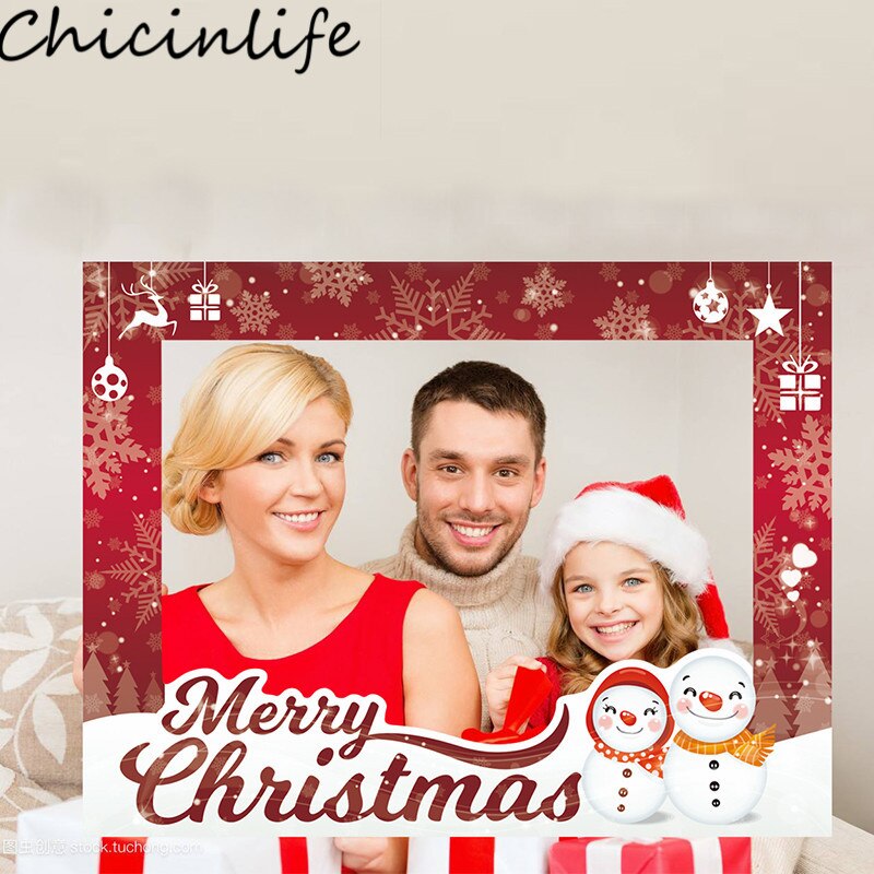 Chicinlife 1Pcs Merry Christmas Photo Booth Frame Props Adult Kids Xmas Party Happy Eve PhotoBooth Props Decoration Supplies