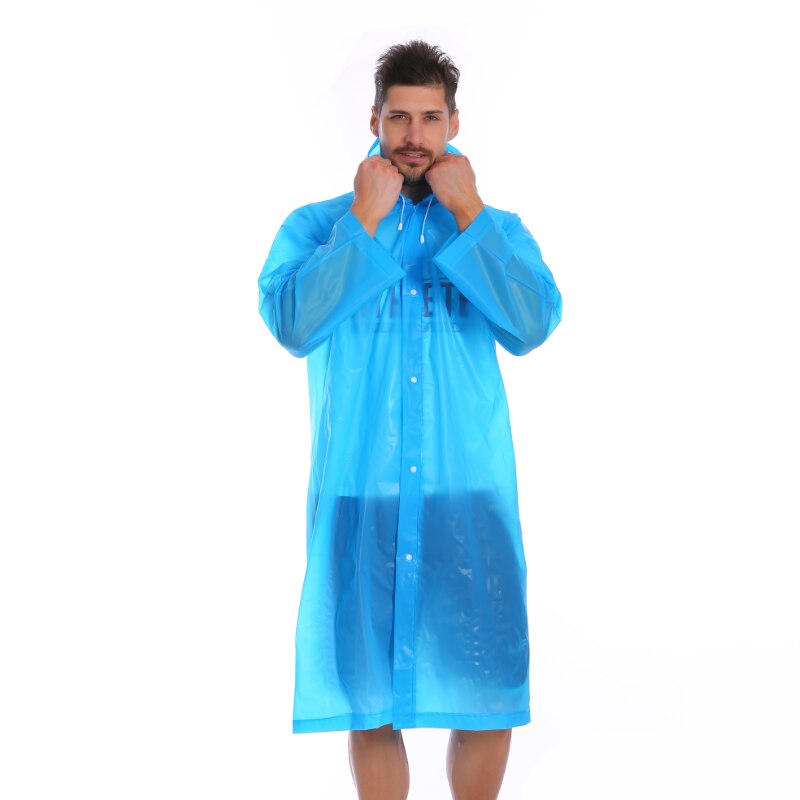 Unisex vandtæt jakke klar regnfrakke regnfrakke hætteklædte poncho regntøj mænd: Blå