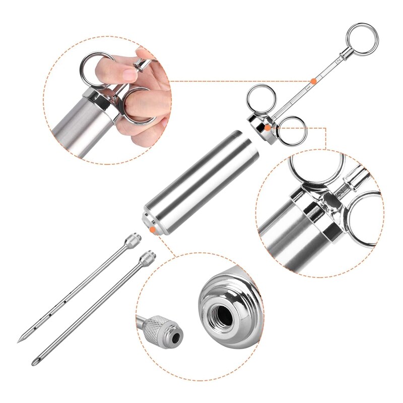 Stainless Steel BBQ Frying Spice Syringe 60Ml with 3 Needles,Kitchen Gadgets for BBQ Meat Beef Chicken Pastry with Jam