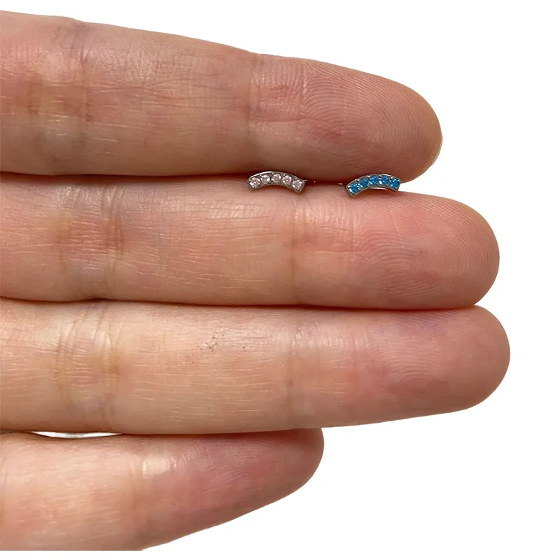 Pendientes de barra curva PIERC de titanio G23, 5 CZ pavimentados, cartílago superior roscado, Labret Stud, Tragus, labio, anillo, joyería para Piercing corporal