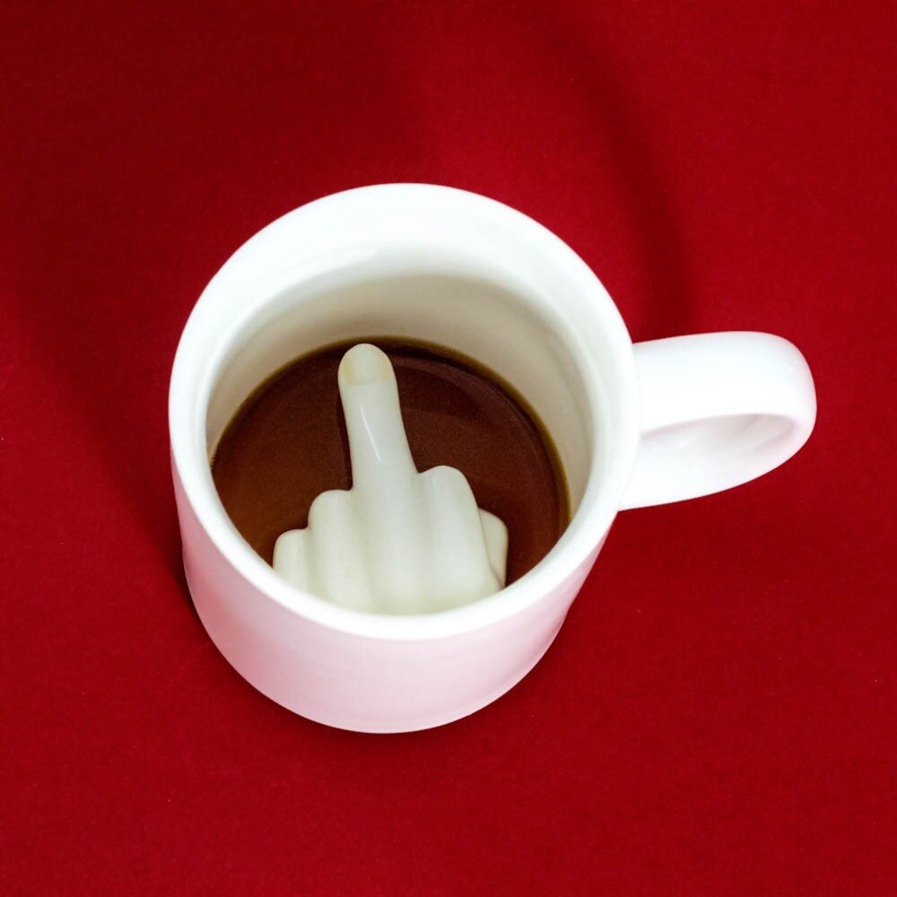 Hvid langfinger stil kop nyhed blanding kaffe mælk kop sjov keramisk krus nok kapacitet vand kop