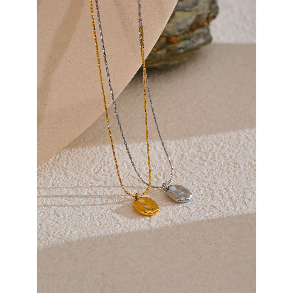 Yhpup Simple Stainless Steel Metal Square Hammer Pendant Necklace Gold Silver Color 18K PVD Plated Collar Jewelry