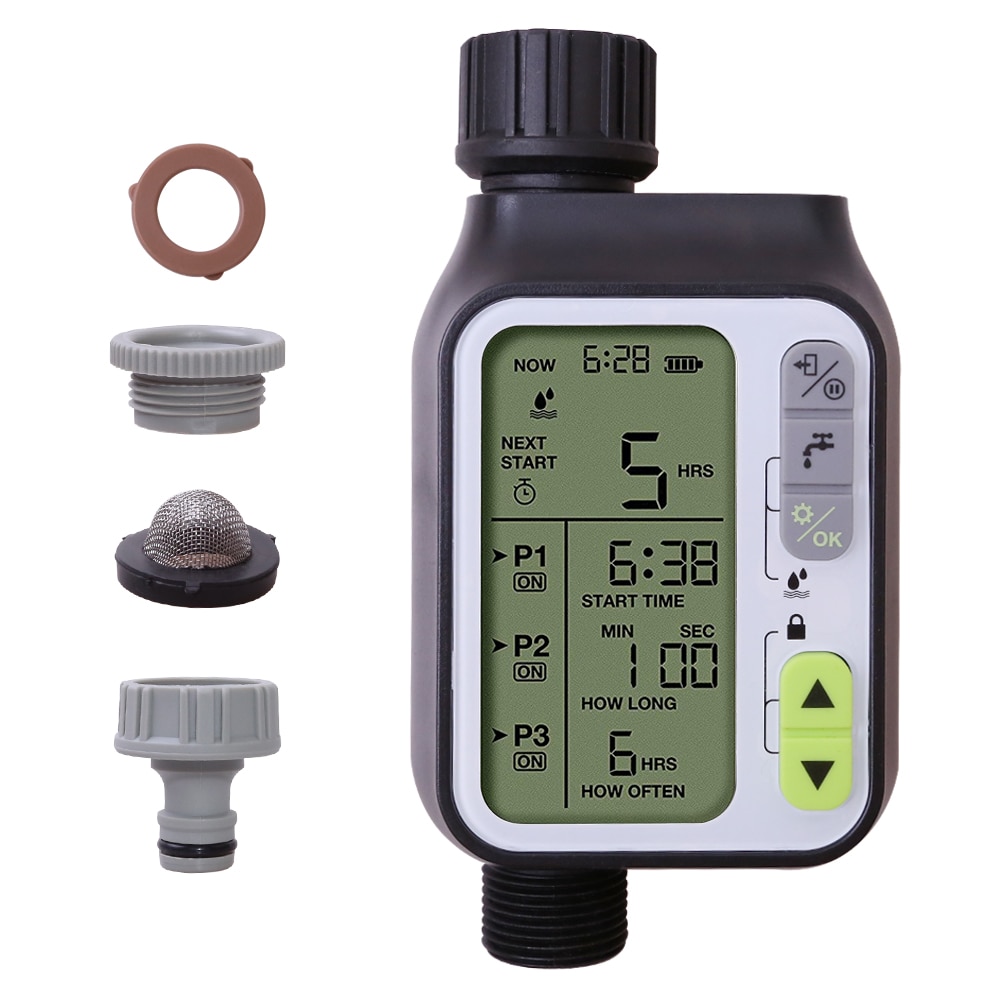 Temporizador de agua de riego automático para jardín, Sensor de lluvia para exteriores, 3 programas de riego separados, sistema de Control de riego