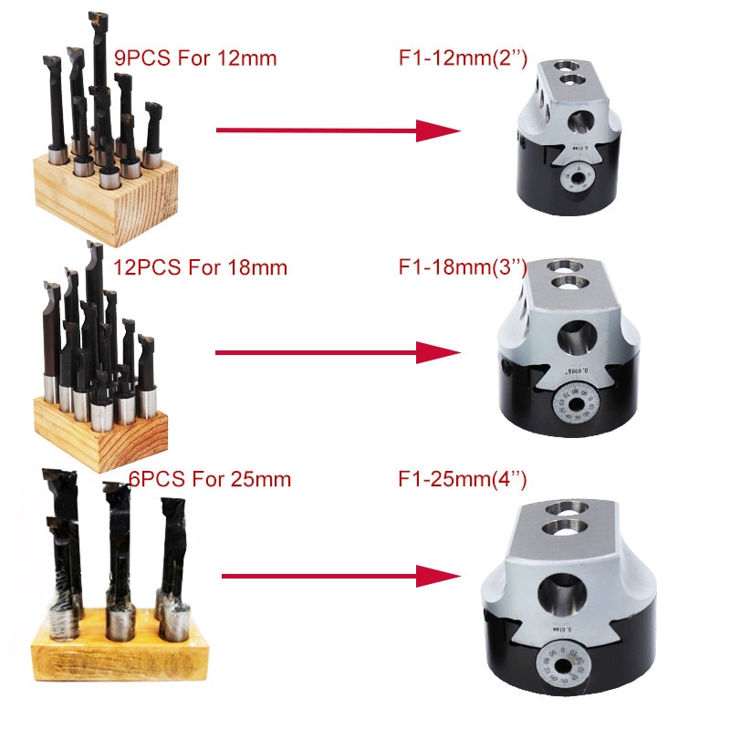 1/2&#39;&#39; 9pcs Hard Alloy Shank Boring Bar Boring Cutter Set Carbide Tipped Bars For 2 Inch 50mm Boring Head