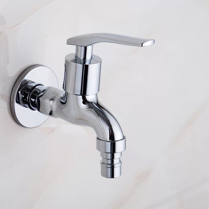 WZLY Faucets Chrome Bibcock Brass Bathroom Single Cold Taps Washing Machine Faucet Toilet Mop Pool Taps Outdoor Garden Faucets: Chrome 1