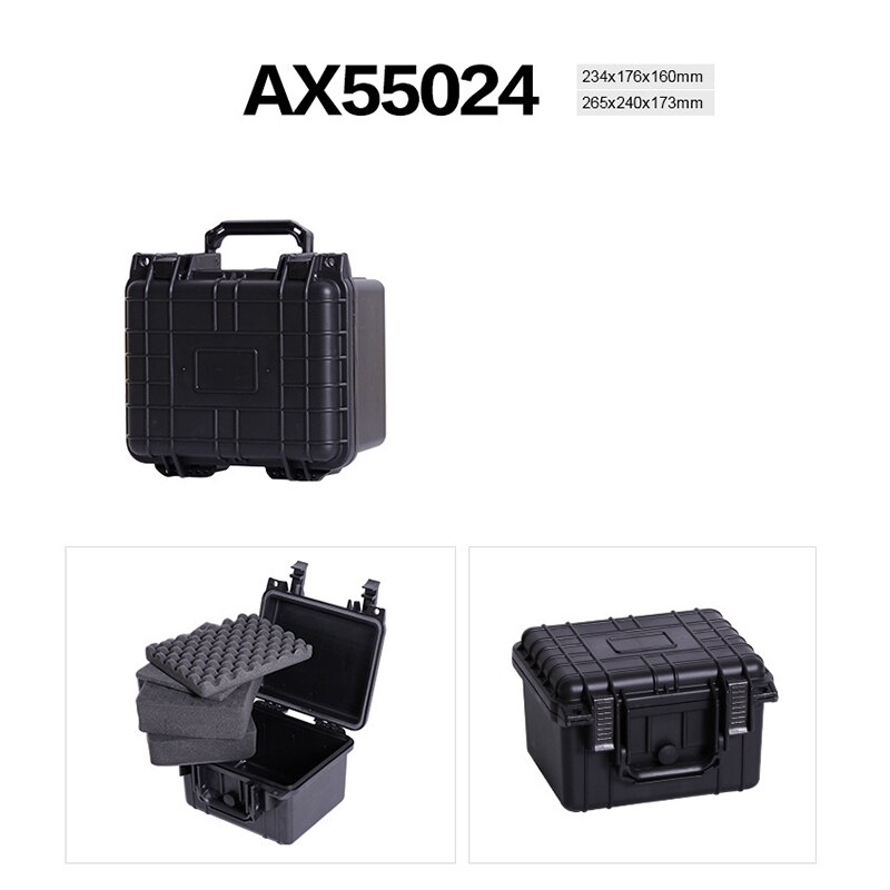 Waterproof Tool Case Impact Resistant Safety Toolbox Impact resistant Sealed Safety Equipment Instrument Case Dry Box with Foams: 265x240x173mm