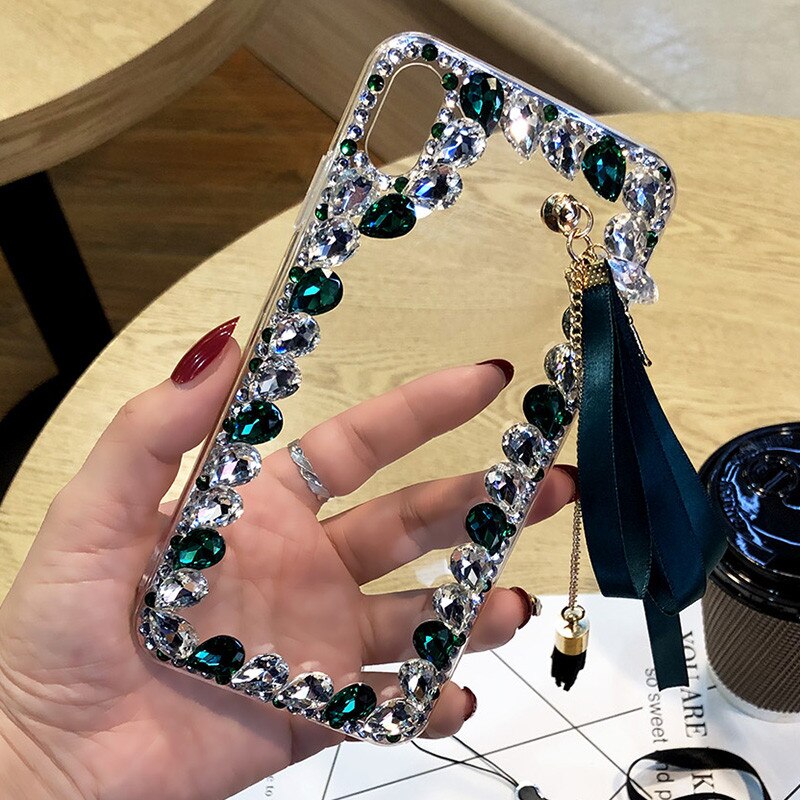 PocoX3 NFC X3Pro F2 Pro kryształ tassel Rhinestone Case dla Xiaomi Mi 10T Lite 5G 10 Ultra Note10 obudowa Telefon Kilifi Coque: Mi Note 10 lite / GREEN