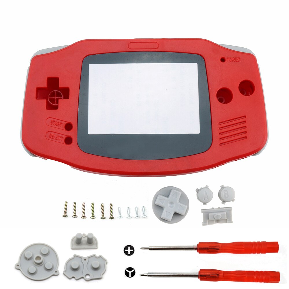 YuXi DIY Full set housing shell cover case w/ conductive rubber pad buttons and Screwdriver for GameBoy Advance for GBA console: Red