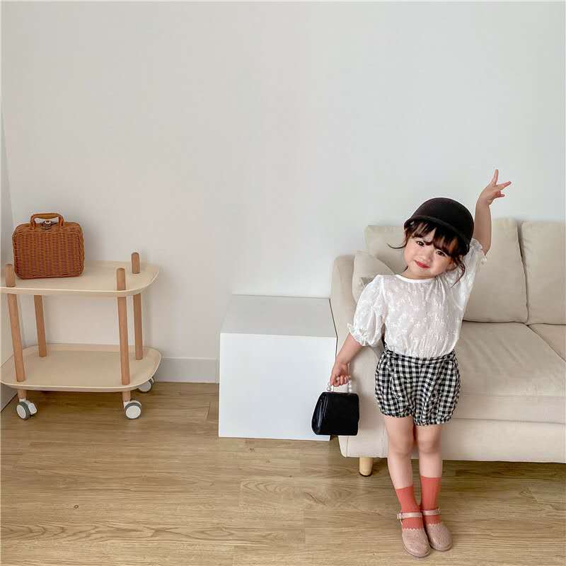 sommer neue Koreanische mädchen höhlte heraus Baby hemd Spitzen Baby Puff hülse kurzen ärmeln Baby Shirt