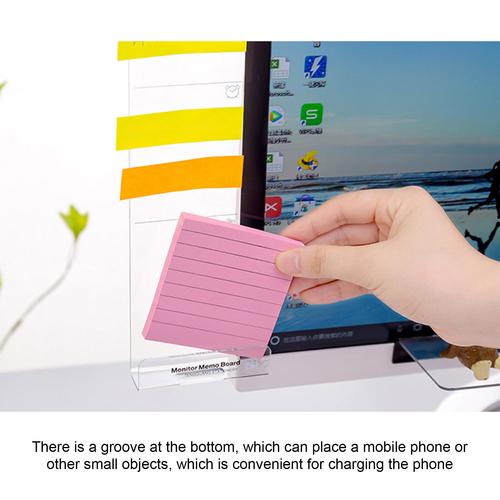 Acrylic Monitor Memo Board Home Sticky Notes Boards Phone Holder Storage Rack Tablet Laptop Computer Accessories