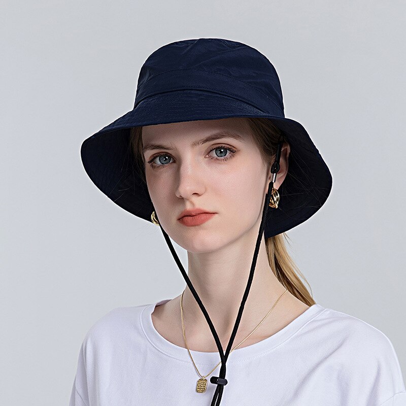 Zomer Emmer Hoed Mannen Vrouwen Outdoor Vissen Wandelen Strand Hoeden Visser Cap Grote Brede Rand Zonnebrandcrème Reizen Upf 50 +: navy blue