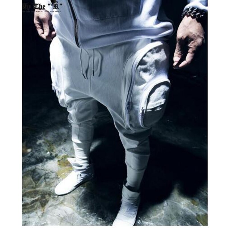 noir blanc maigre grandes poches pantalons hommes Hip Hop Streetwear Jogger Harem pantalon mâle mince décontracté pantalon pieds pantalon