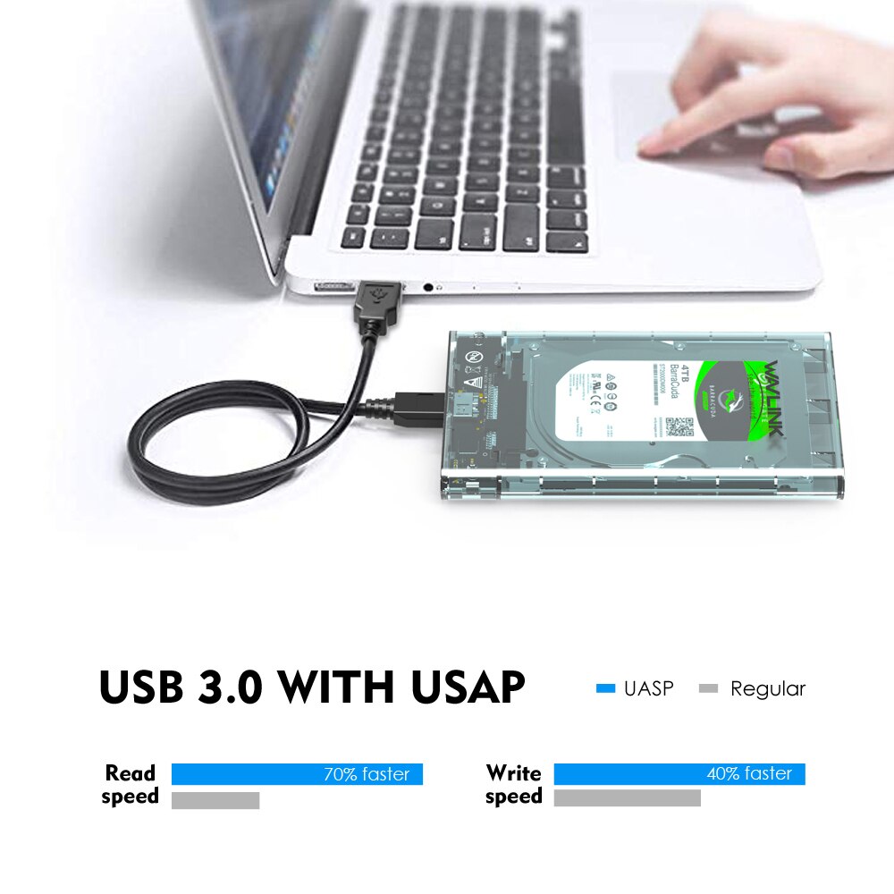 Wavlink USB 3.0 SSD Enclosure to SATA Hard Drive Docking Station UASP for 2.5" HDD SSD Up To 2TB 5Gbps External HDD Enclosure