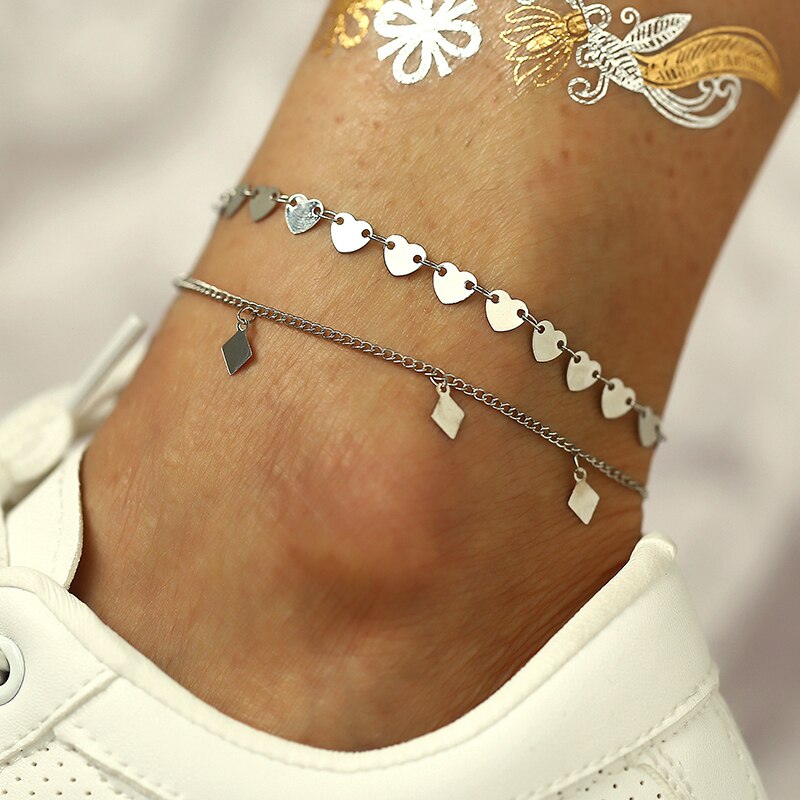 Double Layered Anklet Rectangle Star Pendant Anklets For Women Jewelry Layered Chain Leg Bracelet Tobilleras pulsera: 10
