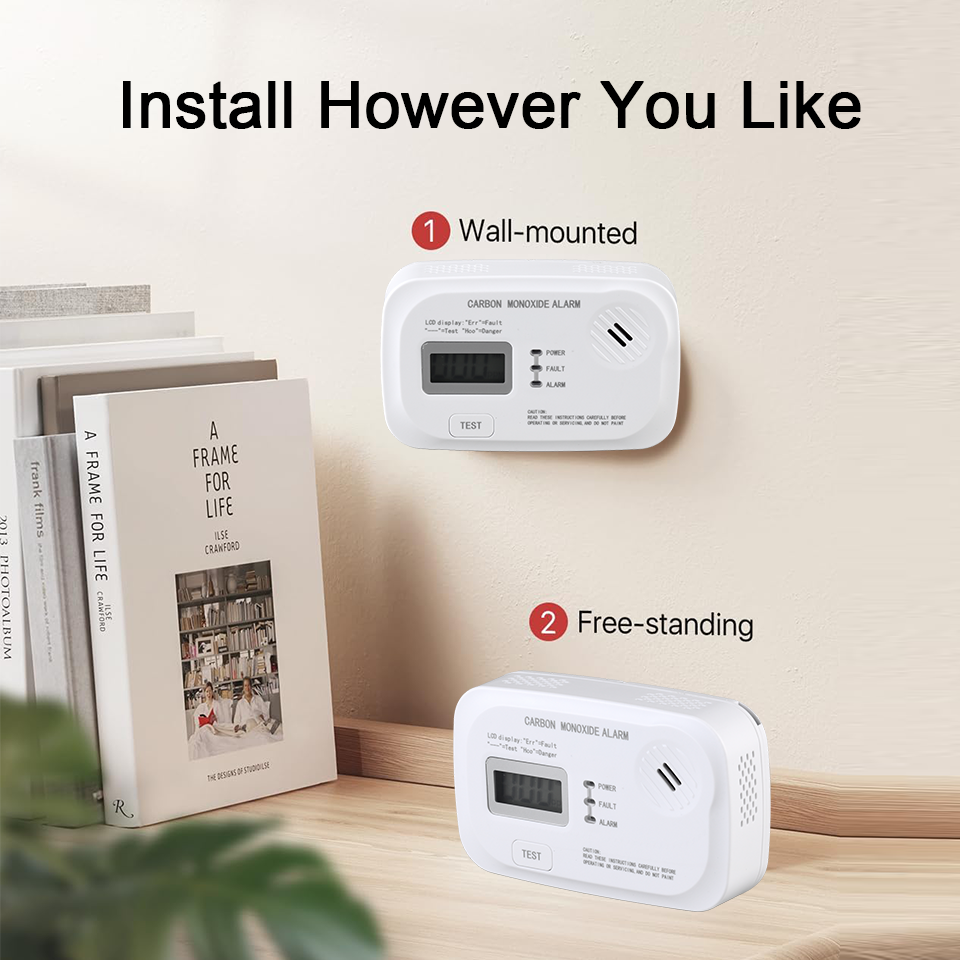 Koolmonoxidemelder EN50291 CO-sensor Draagbare koolmonoxidedetector voor thuis RV Reiskamp met AA-batterijen LCD-scherm