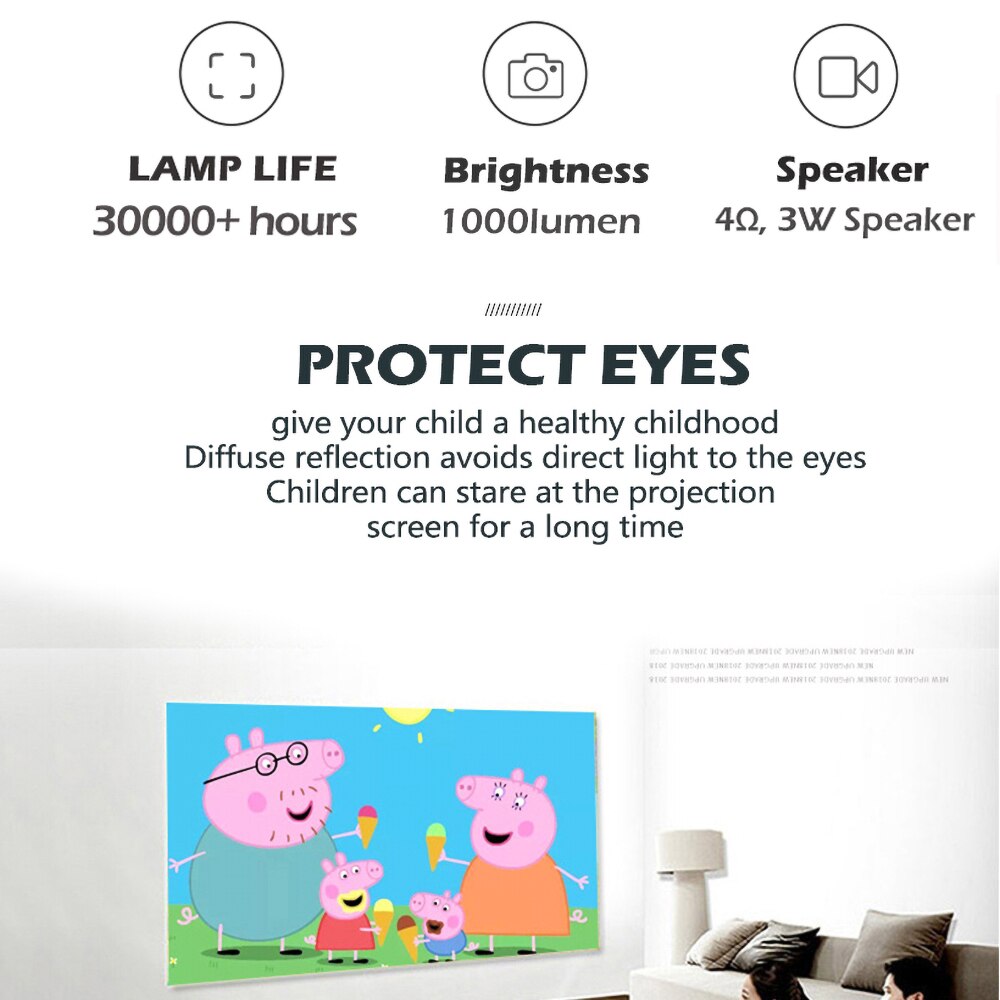 A2000 Mini Draagbare Projector 800 Lumen Eye-Verzorgende 1080P Lcd 50,000 Uur Levensduur Lamp Home Theater Video Projector