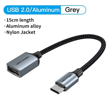 Vention adattatore cavo USB C a USB OTG USB tipo C maschio a USB 3.0 2.0 femmina per Macbook Pro adattatore Samsung S20 USB C OTG: USB 2.0 Grey