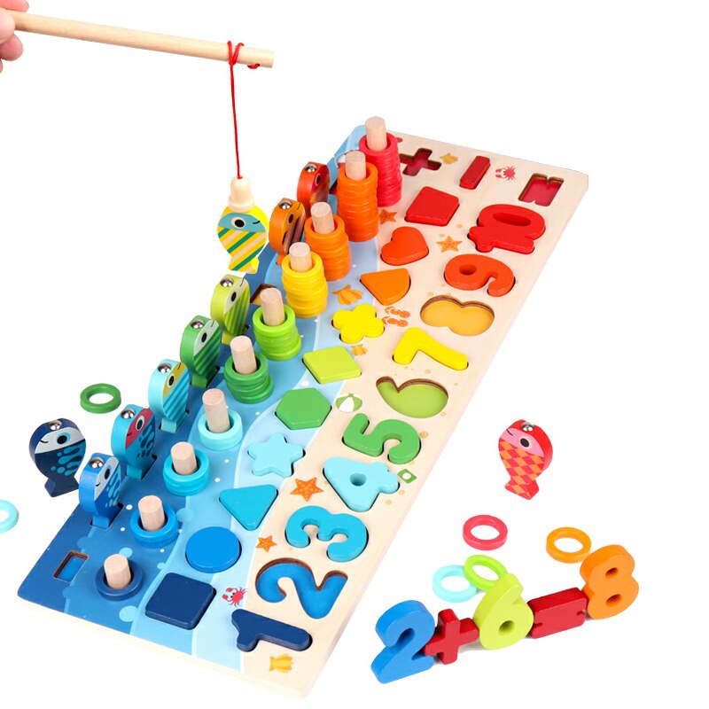 Montessori Educational Wooden Toys For kids Board Math Fishing Count Numbers Matching Digital Shape Match Early Education Toy