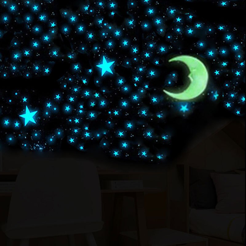 3d lysende klistermærker til dekoration af børneværelset og soveværelse indretning stjerneklar blå lysstjerner og månekombination væg klistermærke