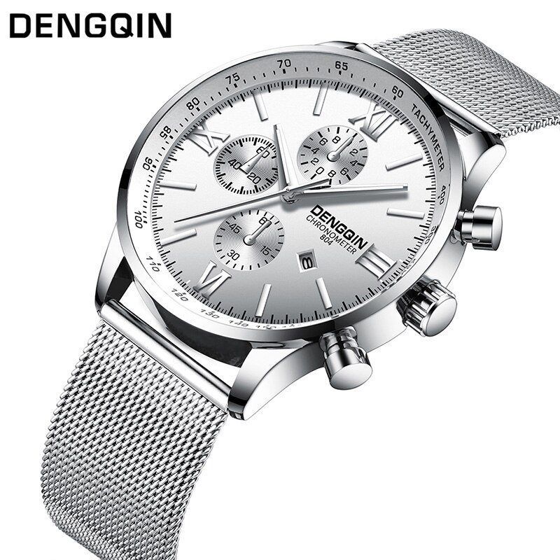 DENGQIN Quarzuhr Männer Edelstahl S Uhren oben Luxus Männlichen Uhr Geschäft Herren Armbanduhr Relogio Masculino