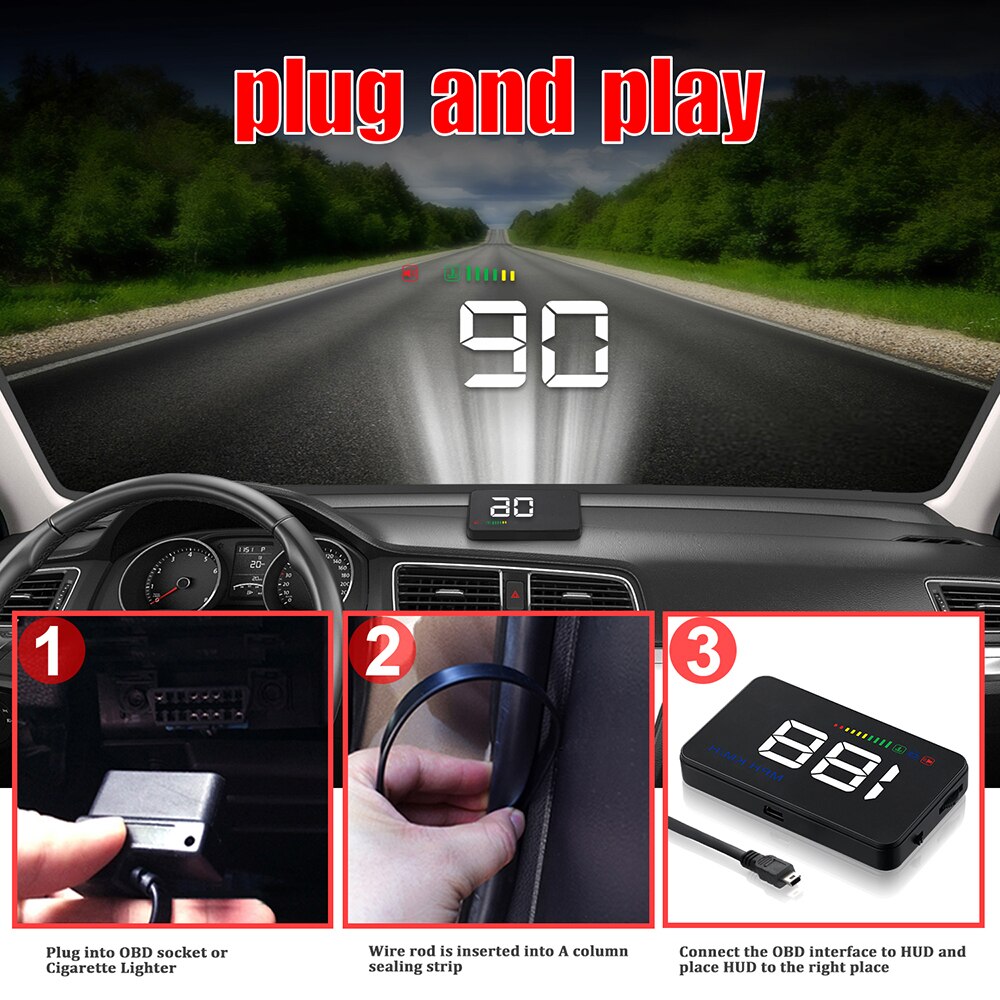 A500 Head Up Display Auto Km/H Mph Auto Elektronica OBD2 Hud Voorruit Projector Grote Fond Koelvloeistof Temp