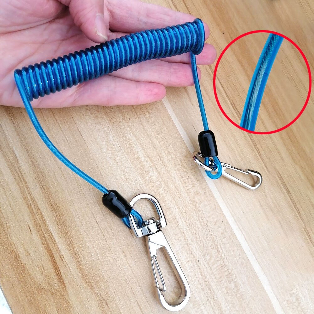 1.6Meter Stretch Roestvrij Staaldraad Kern Vissen Lanyard Met Karabijnhaak Varen Intrekbare Safty Lente Spoel Touw