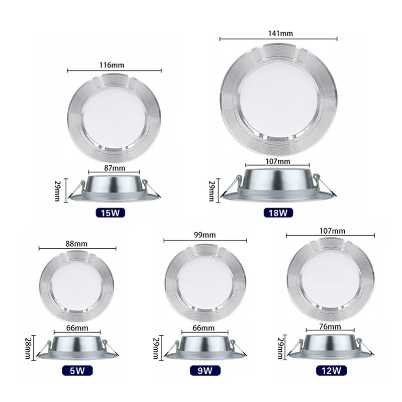 10 stks/partij LED Downlight 5 W 9 W 12 W 15 W 18 W Verzonken Ronde Led Plafondlamp AC 220 V-240 V Binnenverlichting Warm Wit Koud Wit