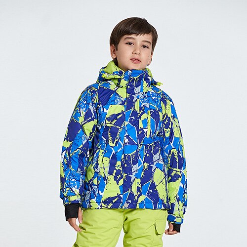 Enfants neige ski hiver veste de sport garçons filles vêtements de plein air à capuche imperméable à l'eau coupe-vent impression veste: Blue Geometry / 120