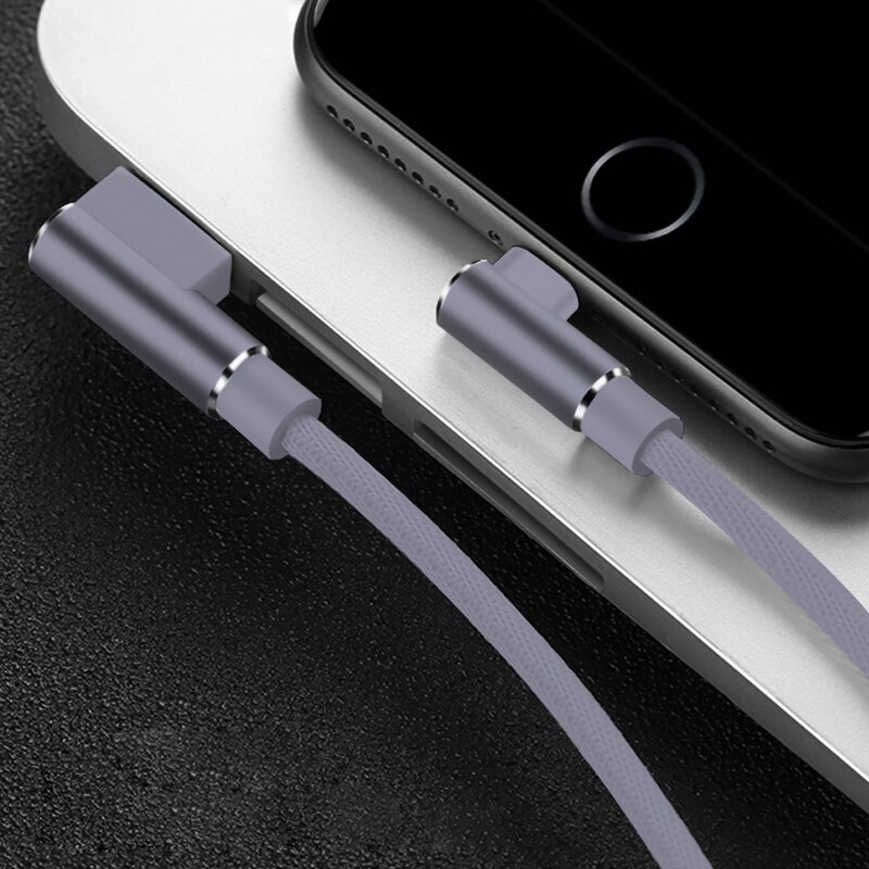 1m 2m 3m Fast USB Charger Cable For iPhone X XR Xs 11 Pro Max 6 6s 7 8 Plus 5s SE iPad Mobile Phone 90 Degree Charging Data Cord: Grey / 3m
