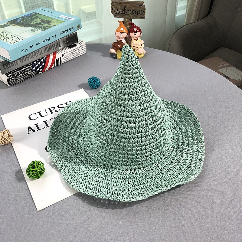 Sombrero de paja de verano para niña, bebé, playa, protección solar, gorra informal para niños, protección solar, protección solar, sombreros de bruja, gorras de Color sólido H7375: Green