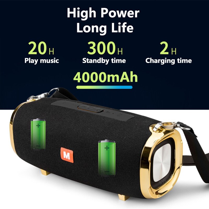 Wireless Bluetooth Speaker Outdoor Portable Subwoofer Colum 3D Stereo Soundbar 4000mAh Battery Music 48 Hours FM / Aux / TF