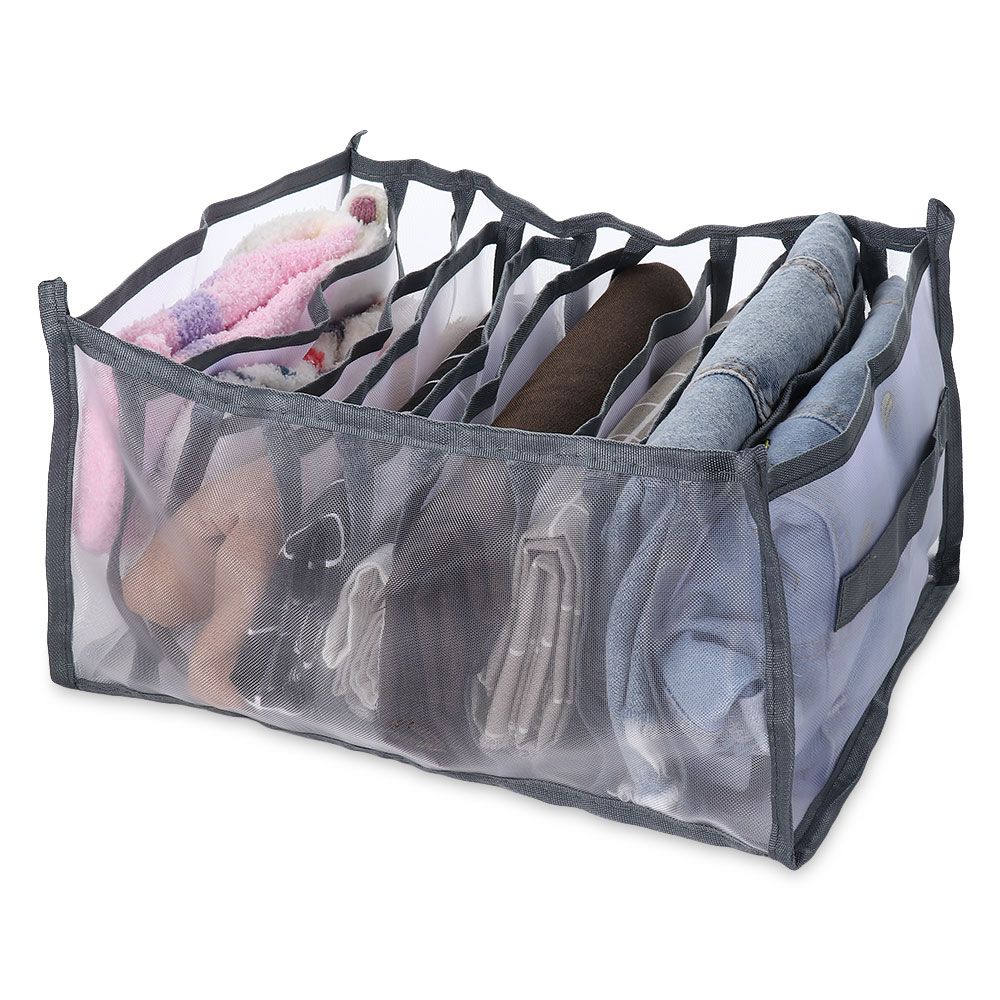 6/7/9 Grids Cloth Storage Box Washable Organizer Boxes Compartment Mesh Separation Divider Cloth Pants Jeans Multifunctional: grey / -6 grids-M