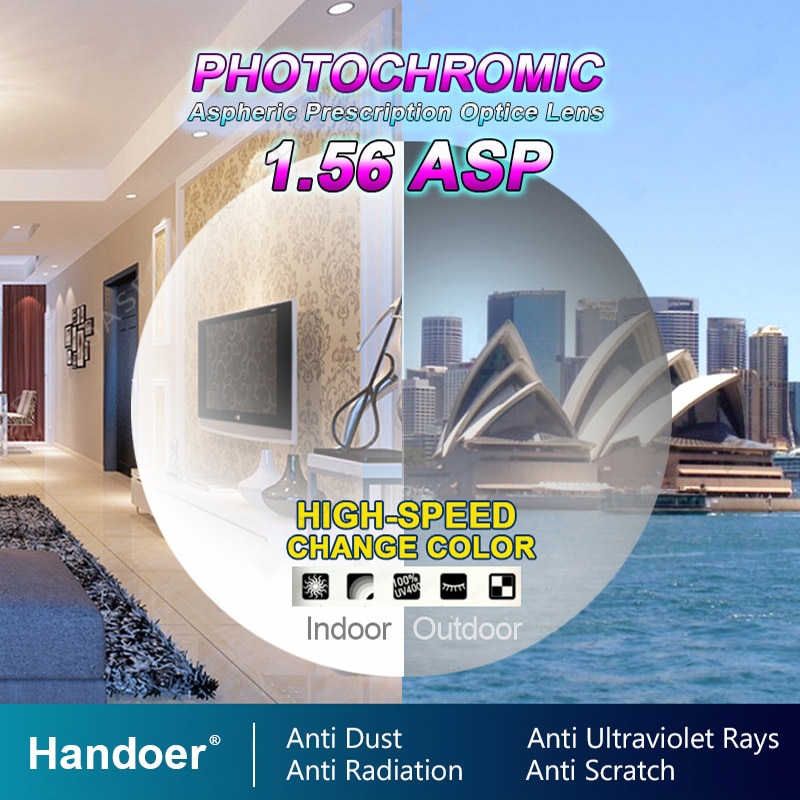 Handoer 1.56 Meekleurende Enkele Visie Optische Recept Lenzen Snelle Kleurverandering Lichtgevoelige Vision Correctie Lens