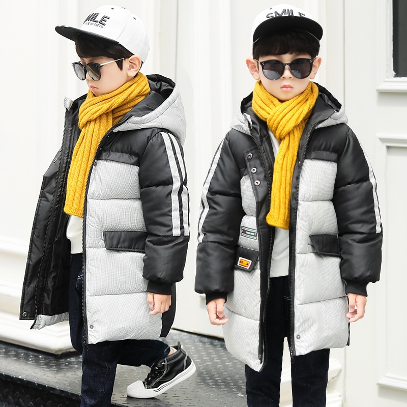 Jongens Jas Kinderen Katoenen Kleding Winter Dikke Grote Kinderen Warm Hooded Jongens Down Jas Kids Snowsuits Winter Patchwork